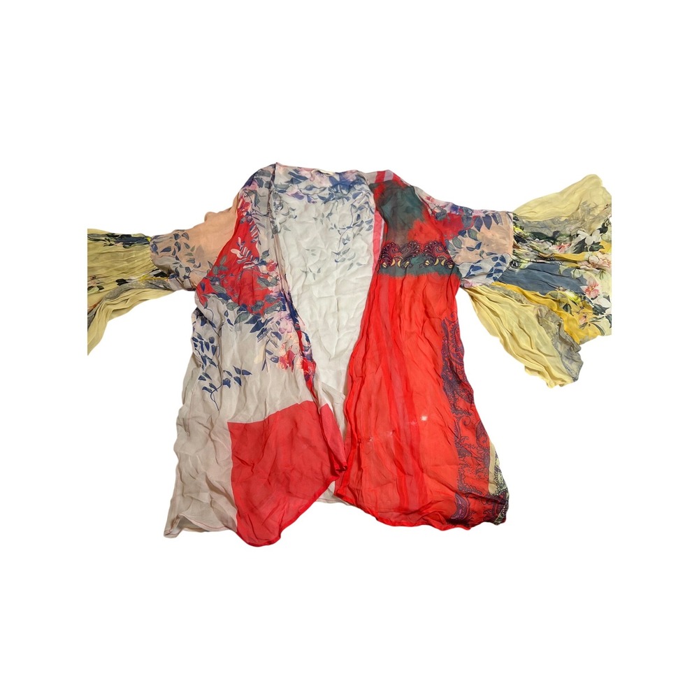 Floreat Anthropologie Mixed Floral Paisley Kimono Cardigan Pleated Bell Sleeves